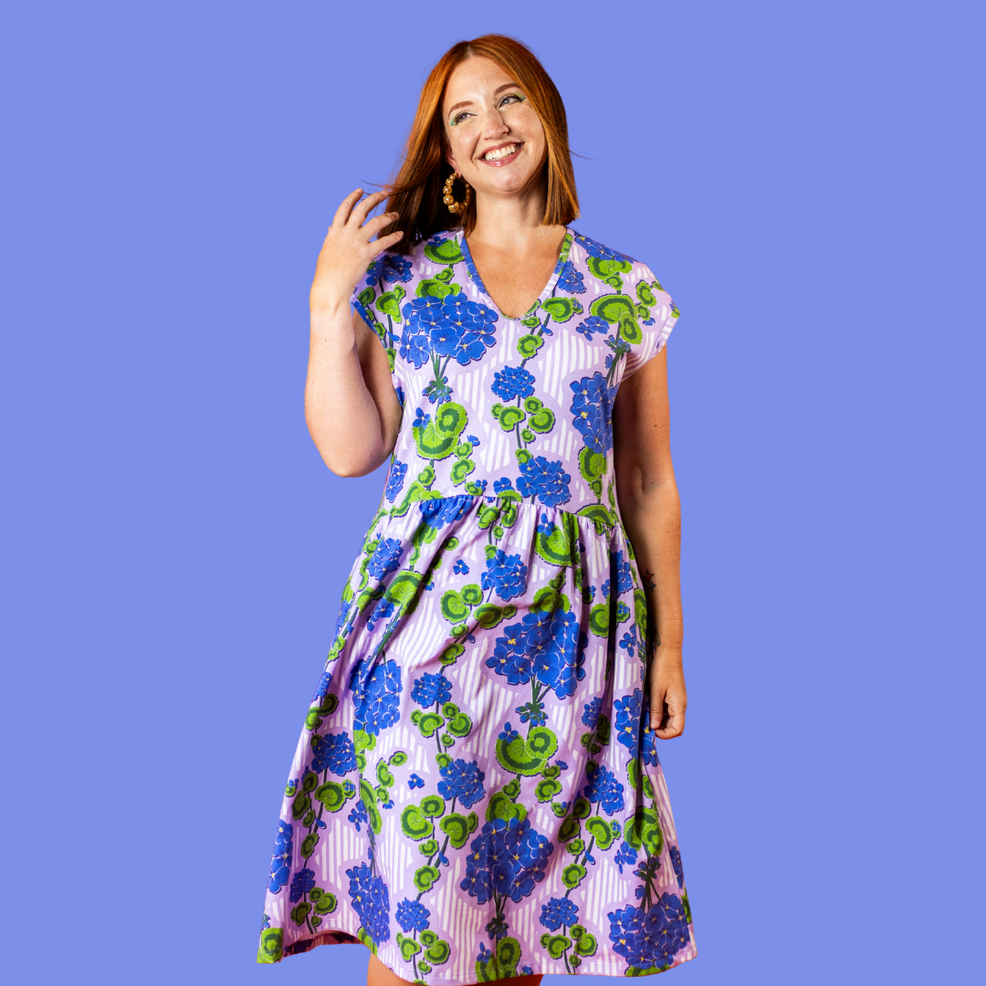 Modflower Wallpaper Knit Midi Dress in Lavender