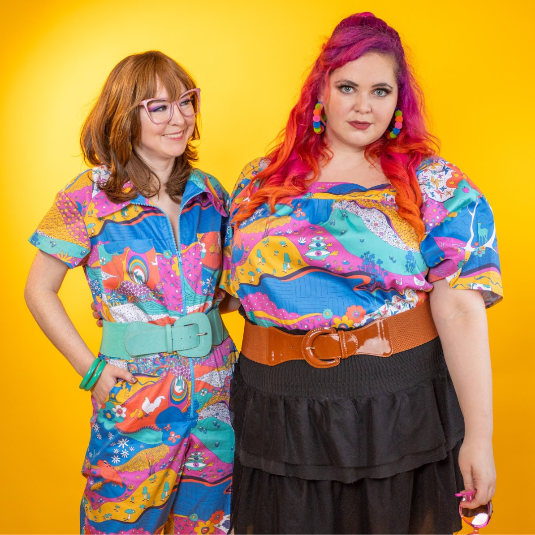 2 models wearing clothing featuring animals and trees and other fun elements