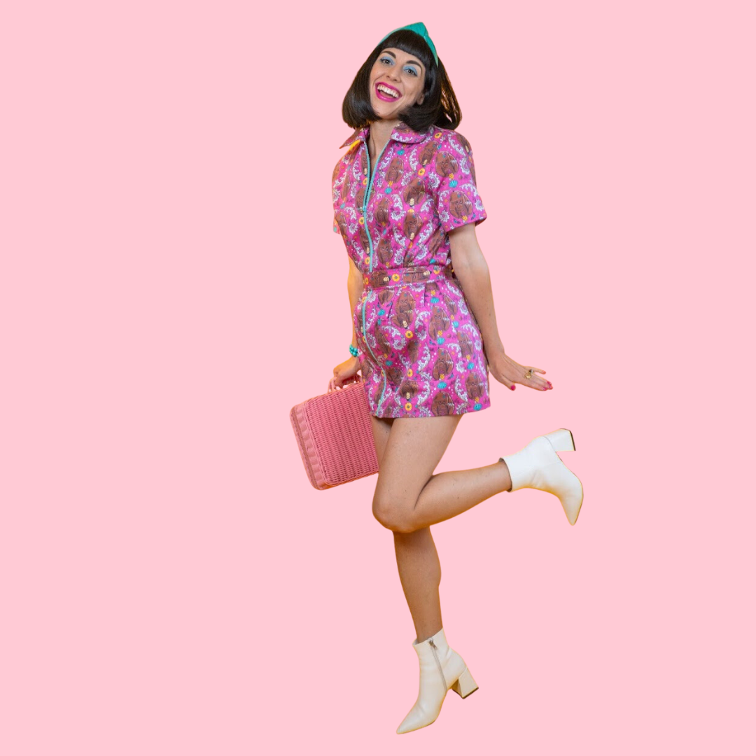 Very cute model in minidress and ankle boots