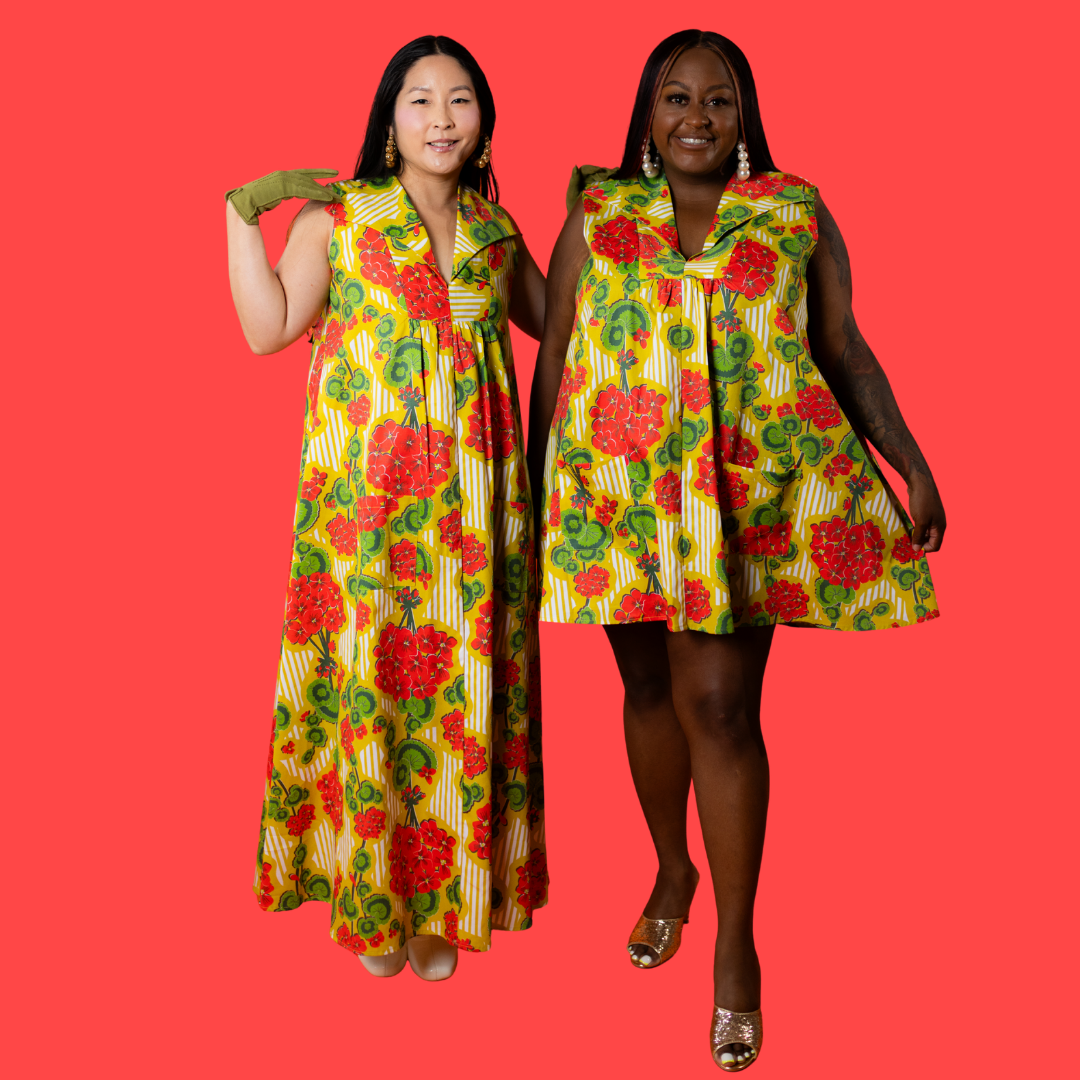 Modflower Wallpaper Glam Maxi House Dress in Sunshine