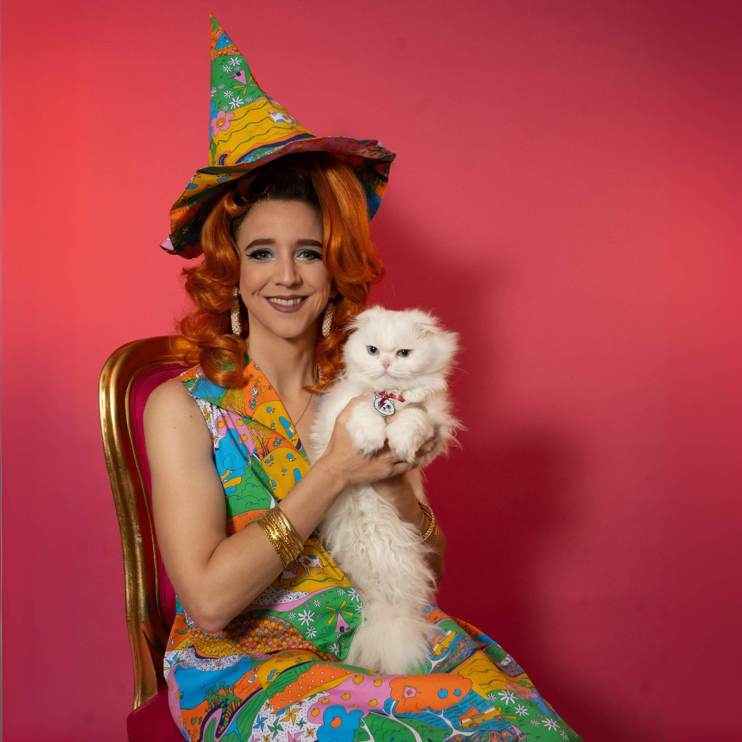 Reversible Witch & Bucket Hat in Rainbow Landscape