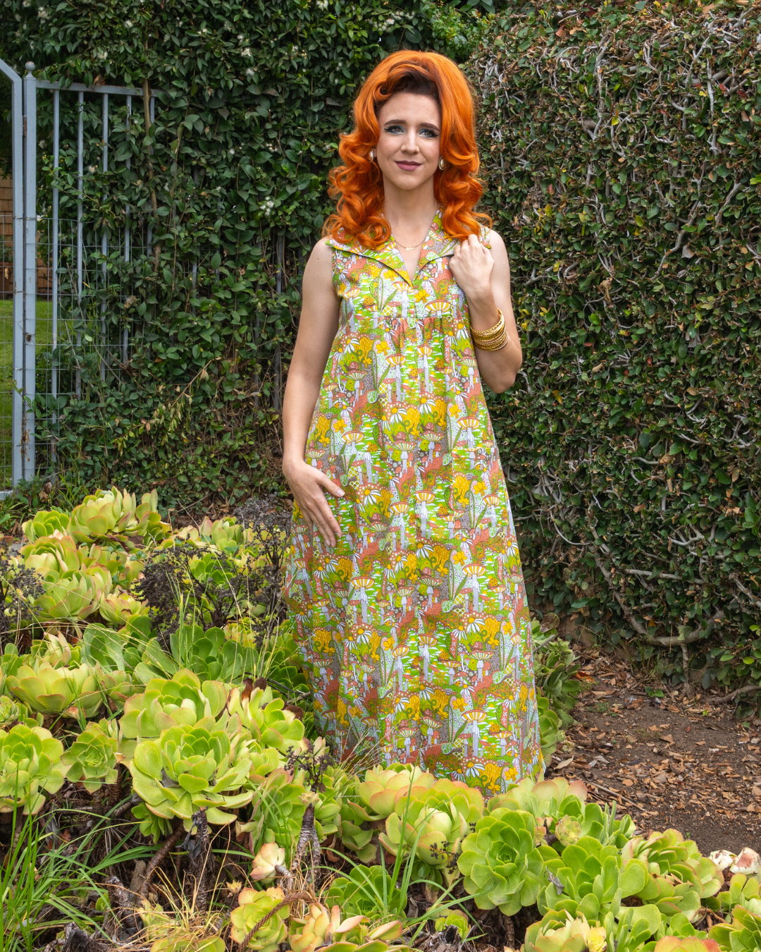 Glam Maxi House Dress in Olive Mushroom