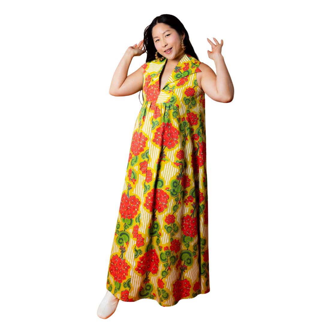 Modflower Wallpaper Glam Maxi House Dress in Lavender