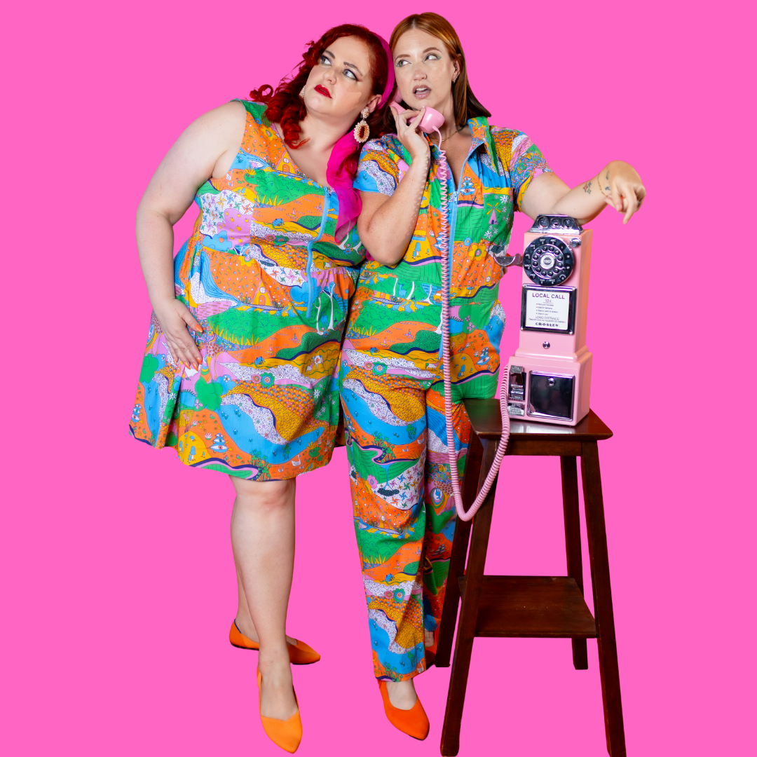Landscape Print Fit & Flare Midi Dress in Rainbow Farm- Re-Stocked!