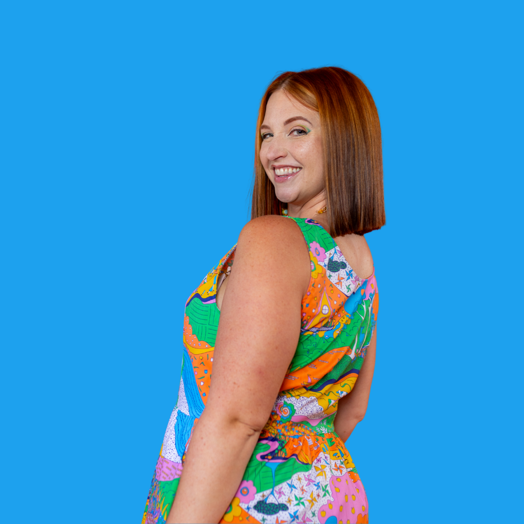 Landscape Print Fit & Flare Midi Dress in Rainbow Farm- Re-Stocked!