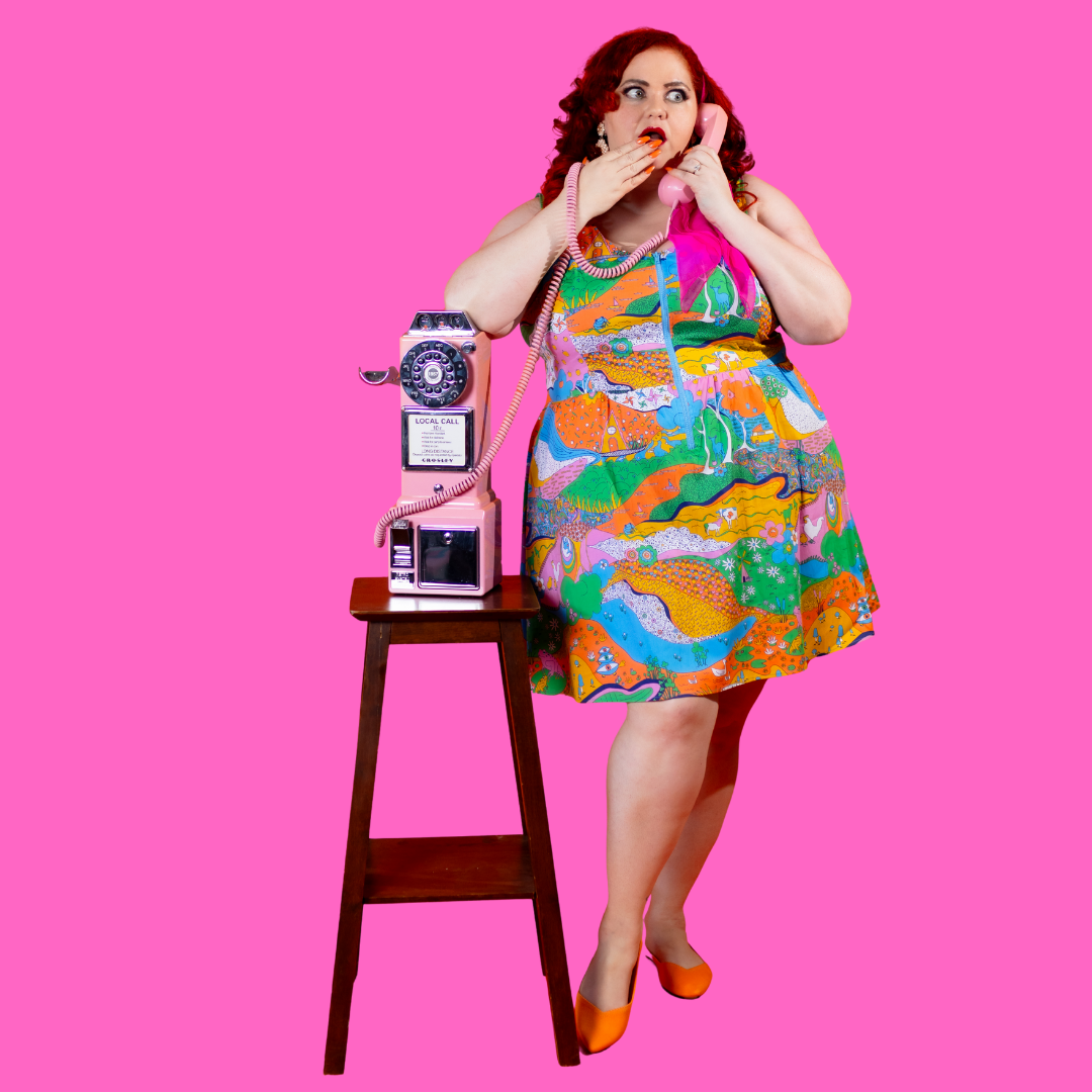 Landscape Print Fit & Flare Midi Dress in Rainbow Farm- Re-Stocked!