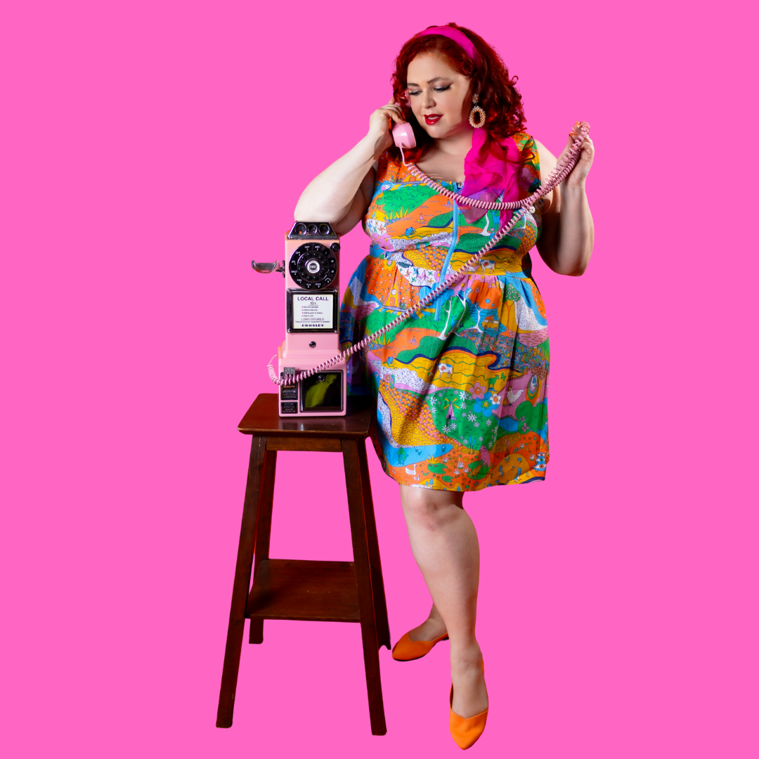 Landscape Print Fit & Flare Midi Dress in Rainbow Farm- Re-Stocked!