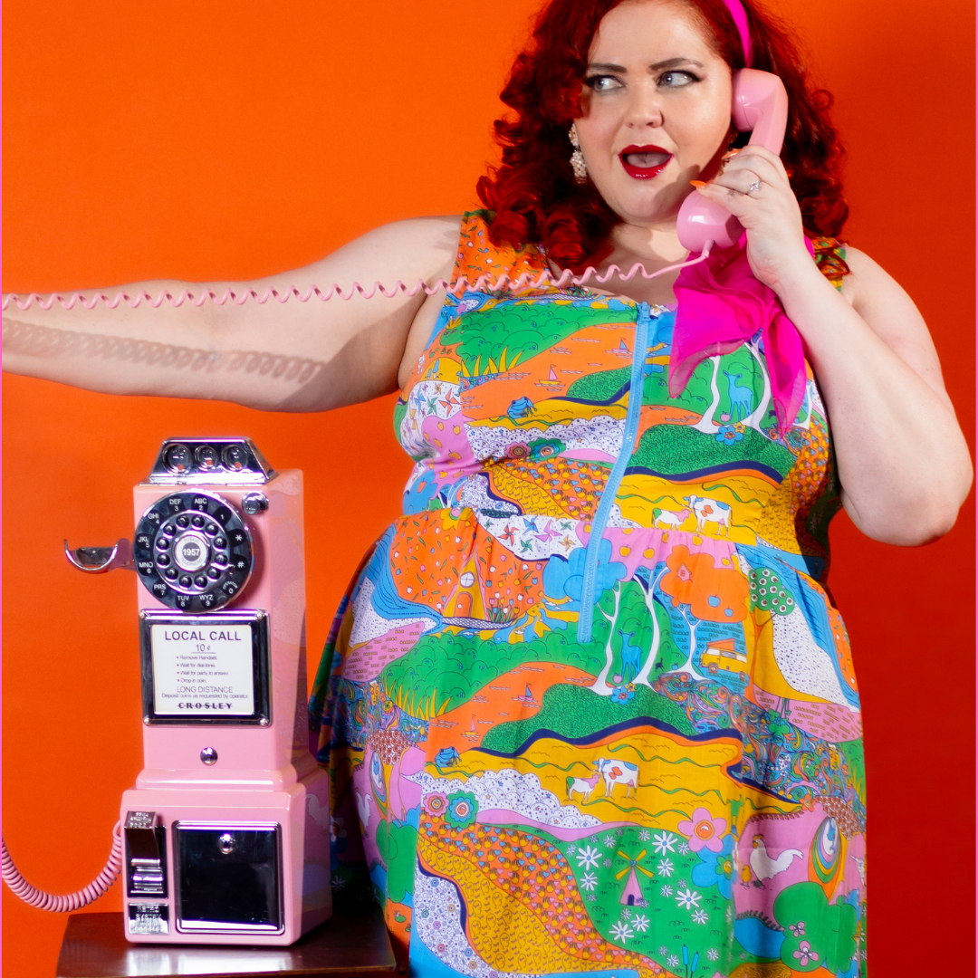 Landscape Print Fit & Flare Midi Dress in Rainbow Farm- Re-Stocked!