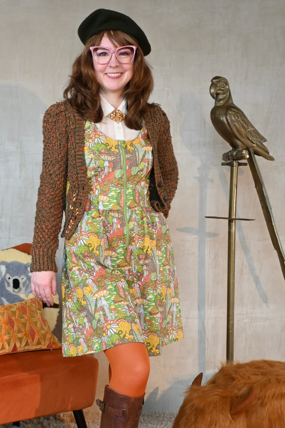 Mushrooms Fit & Flare Midi Dress in Olive Blue Platypus Clothing Mushrooms Fit & Flare Midi Dress in Olive Blue Platypus Clothing