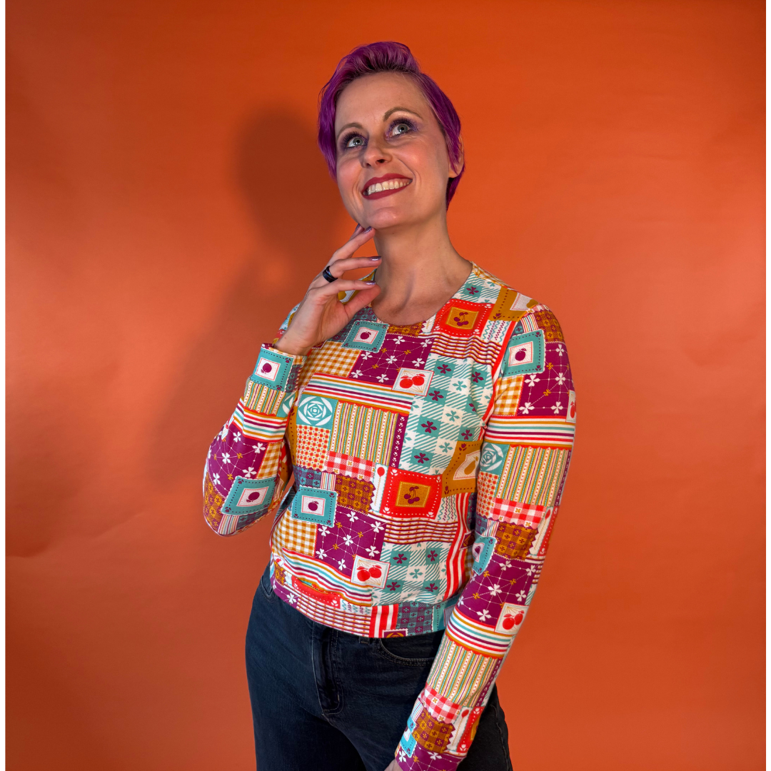 Patchwork Pullover in Magenta