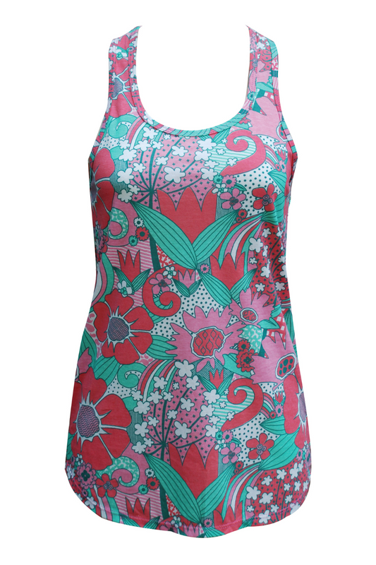 Flower print tank in peach, pink and green