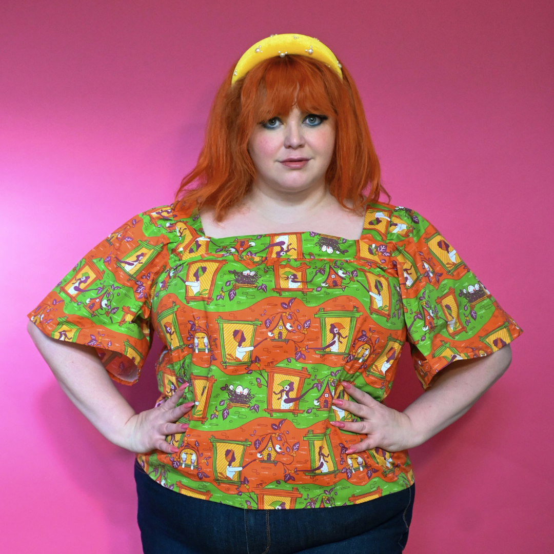 Brownstone Betties Square Neck Peasant Top in Pumpkin & Olive