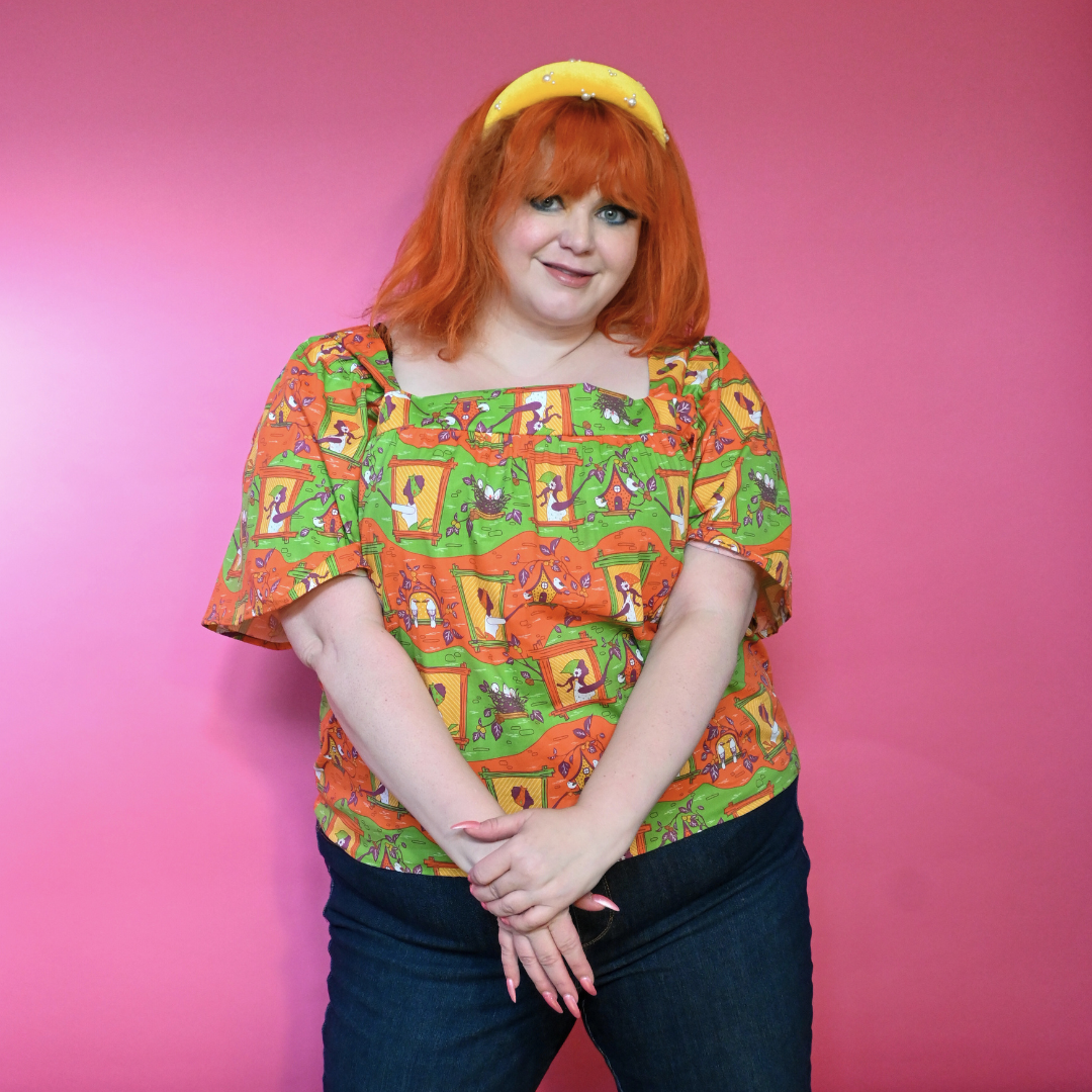 Brownstone Betties Square Neck Peasant Top in Pumpkin & Olive