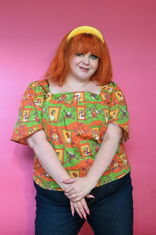 Brownstone Betties Square Neck Peasant Top in Pumpkin & Olive