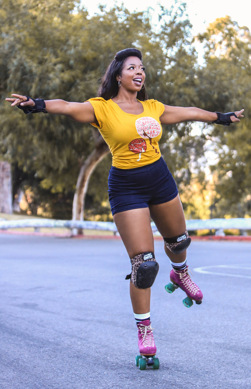 Yellow tee with anti-racist messages on gorgeous Black model