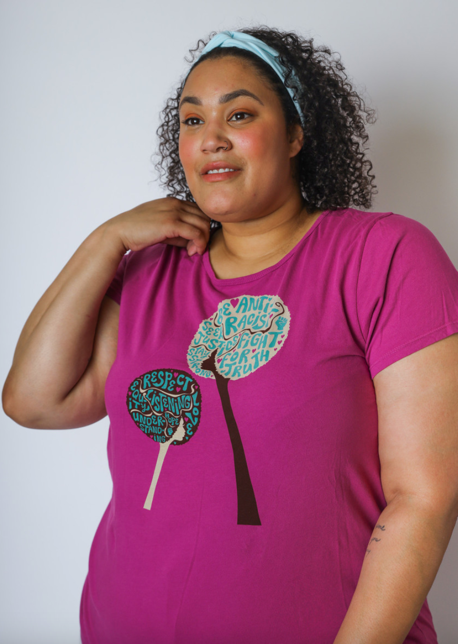 Purple dandelion afro girl with anti-racist messages