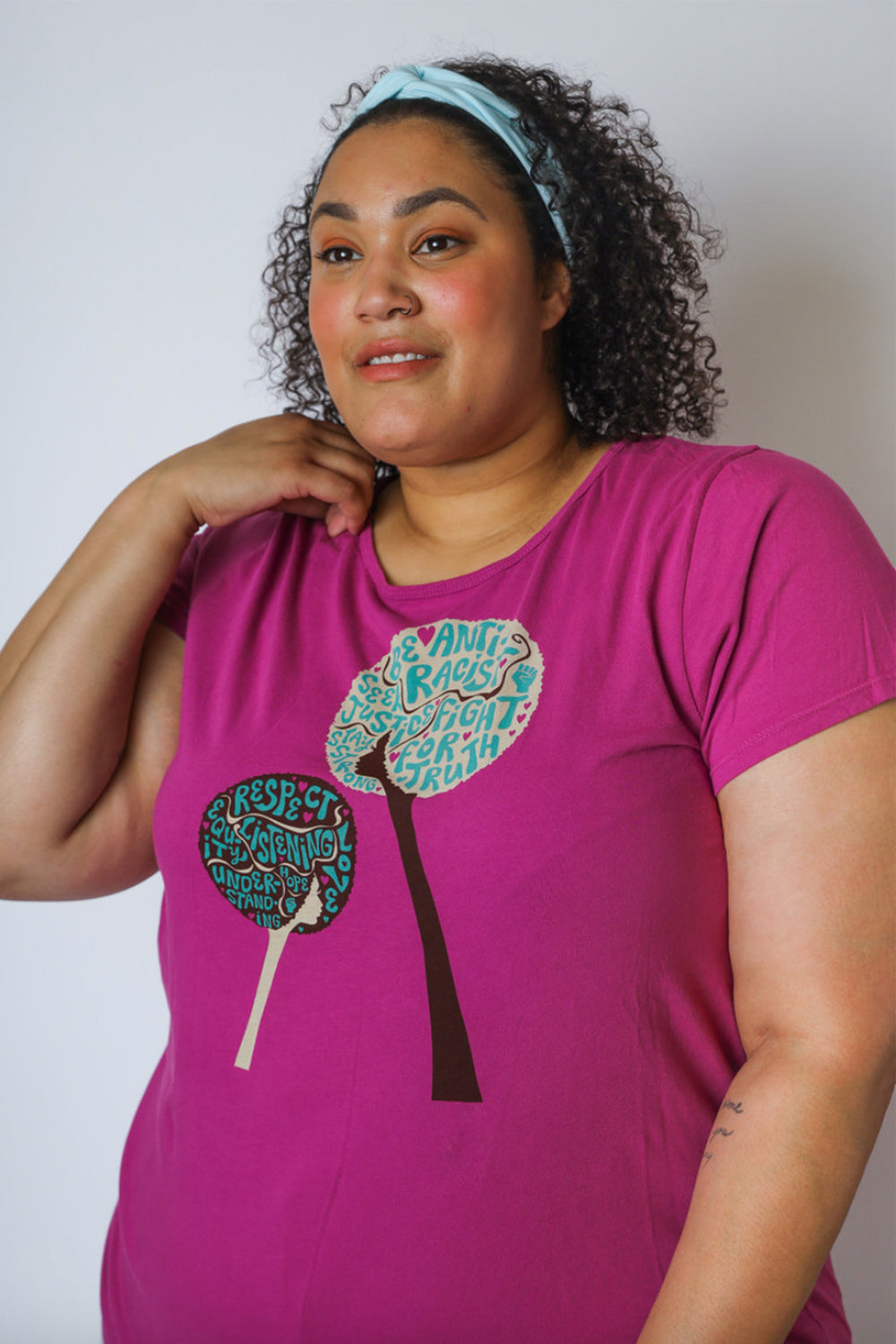 Purple dandelion afro girl with anti-racist messages