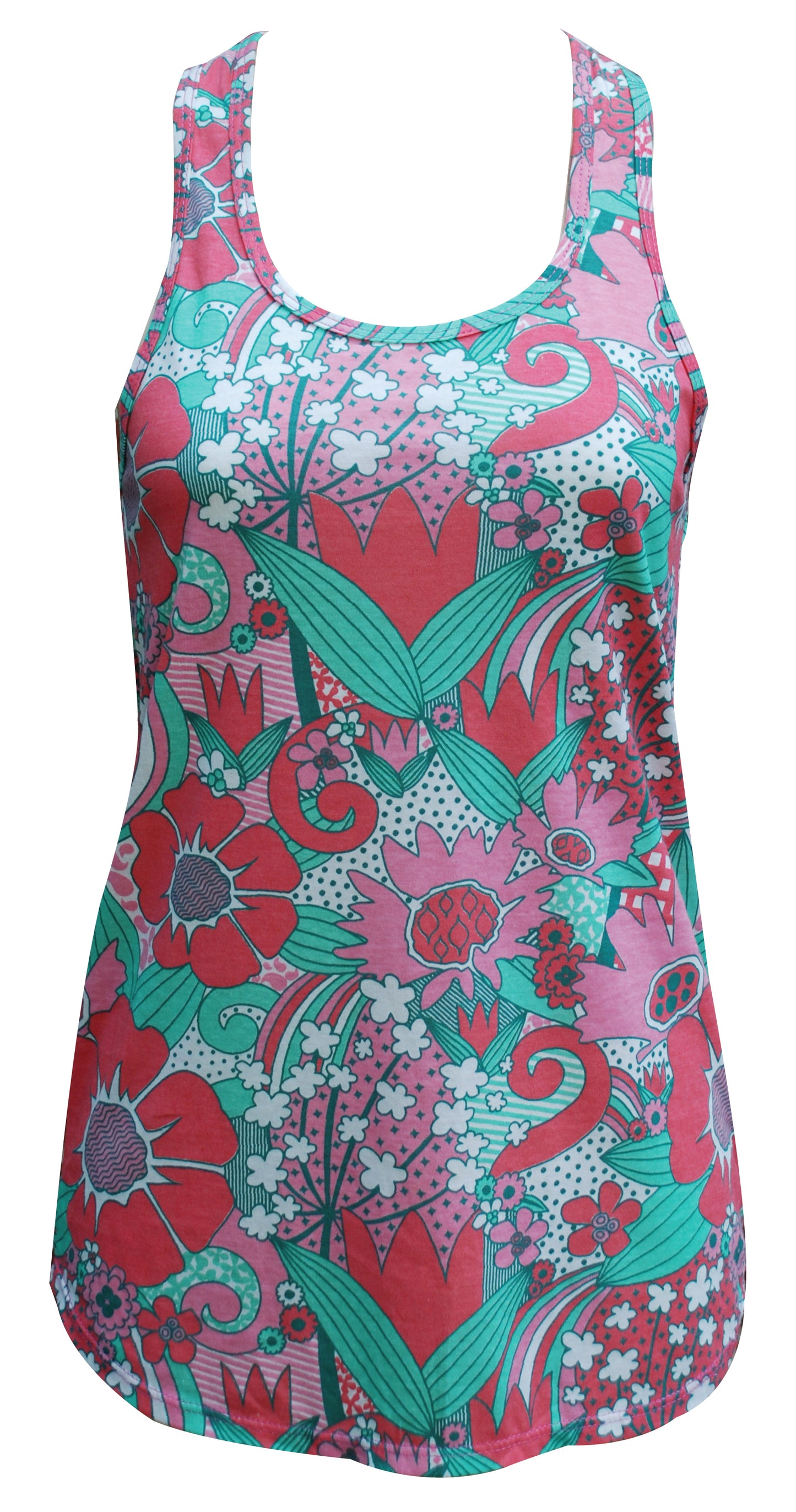 Pink and green big floral racerback tank top
