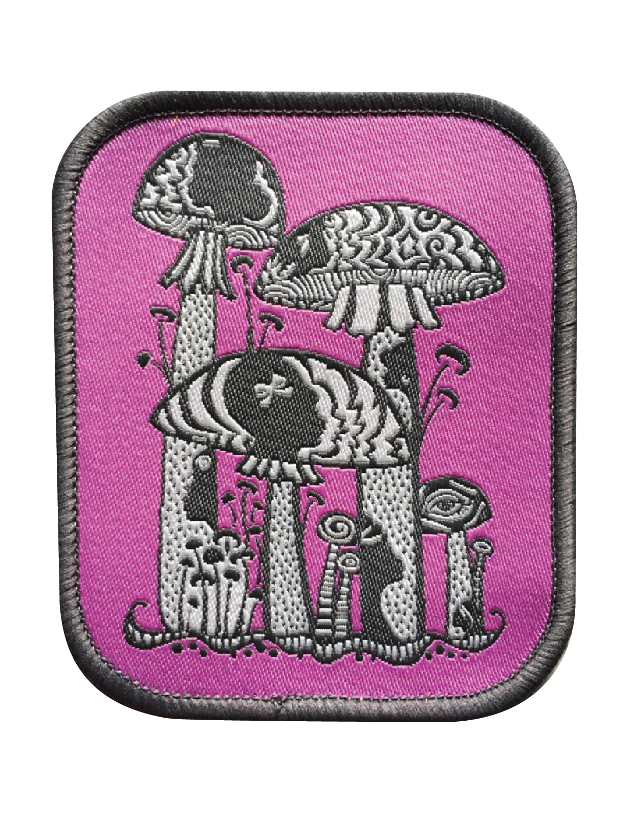 Lavender and grey psychedelic mushroom iron on rectangular patch