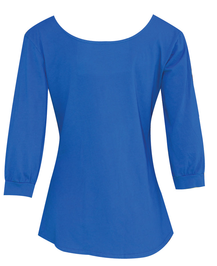 Back view of cornflower blue tee