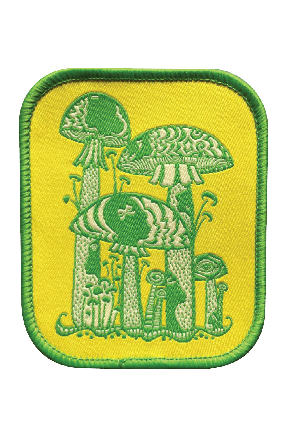 Lime green, yellow and white psychedelic mushroom iron on patch