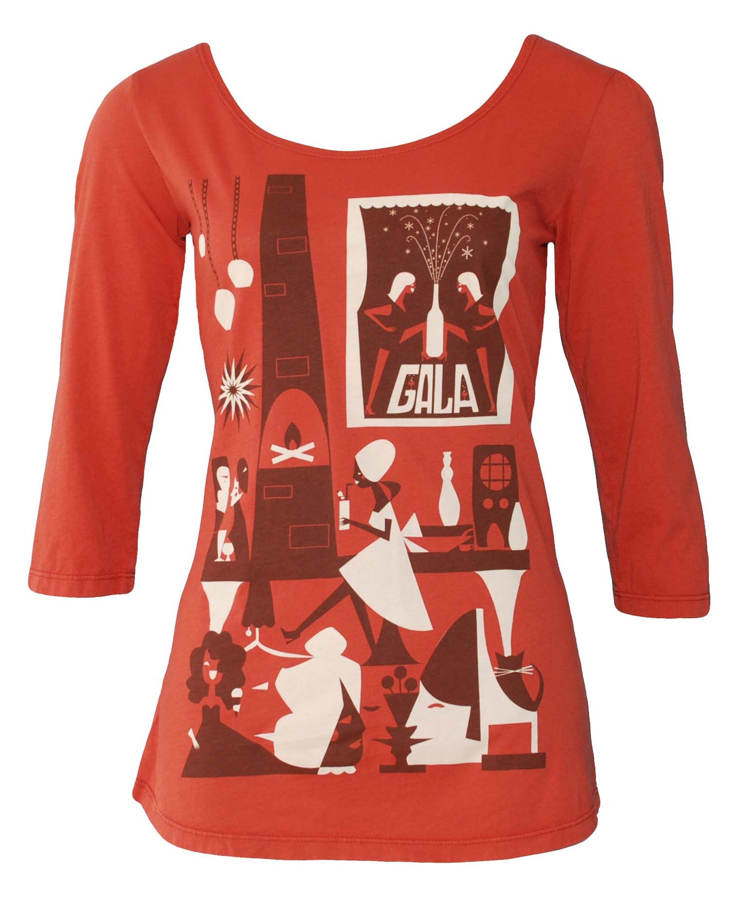 Mid-Century Party 3/4 Sleeve Scoopneck Tee