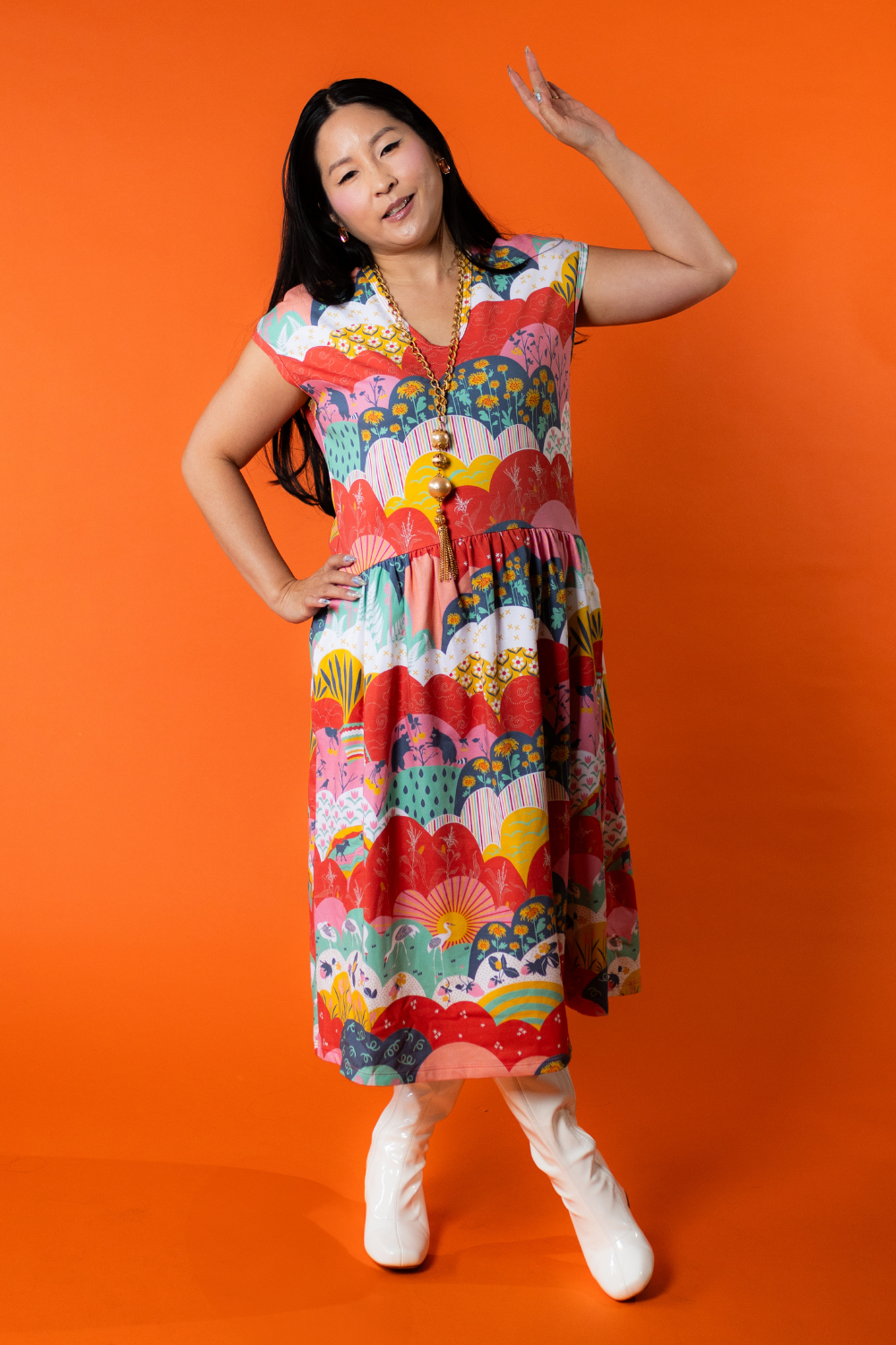 Knit Midi Dress in Mint & Strawberry Meadow