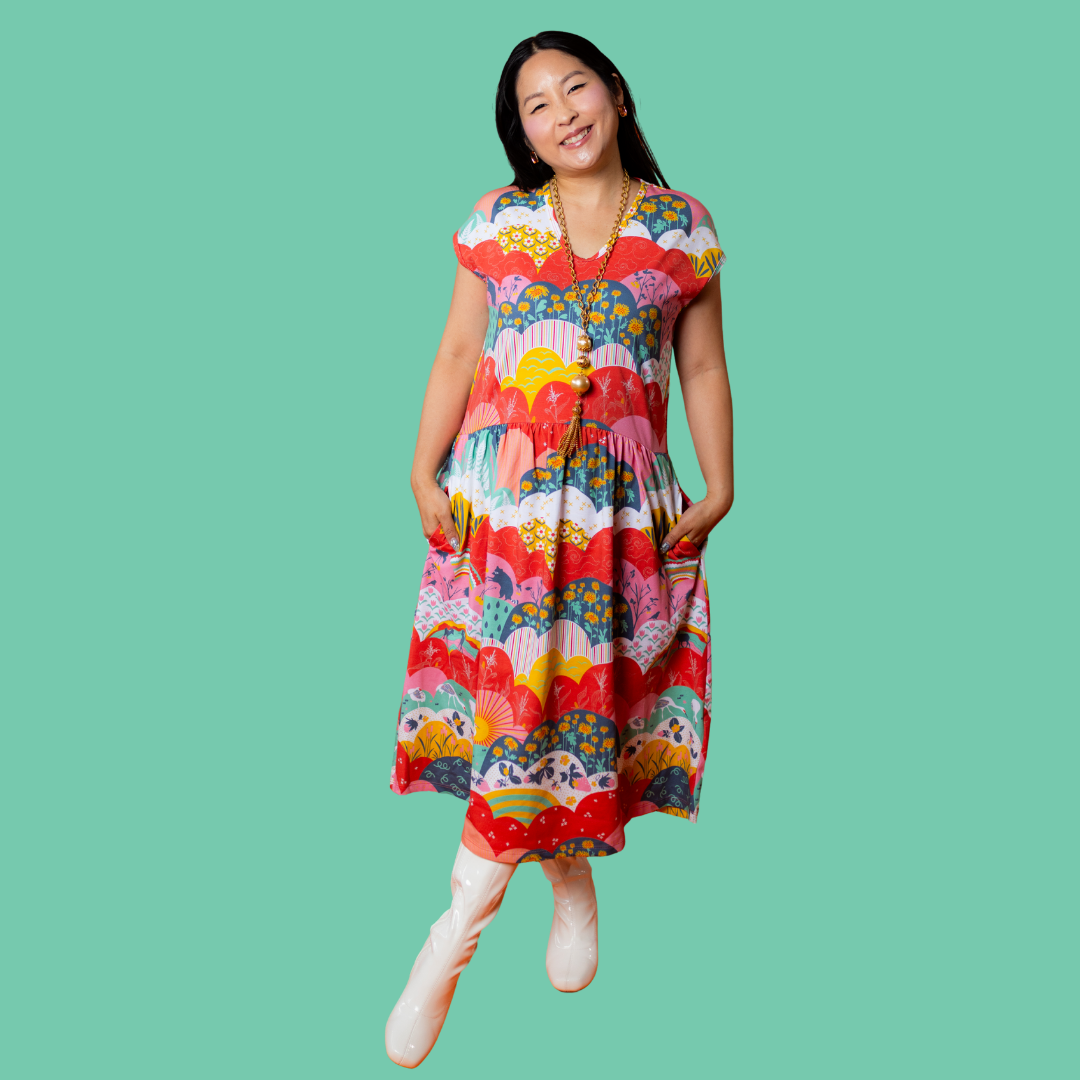 Knit Midi Dress in Mint & Strawberry Meadow