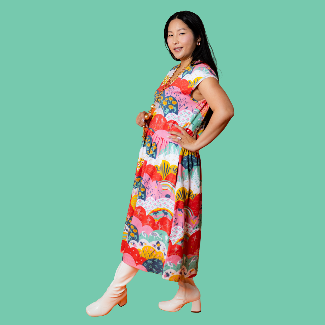 Knit Midi Dress in Mint & Strawberry Meadow