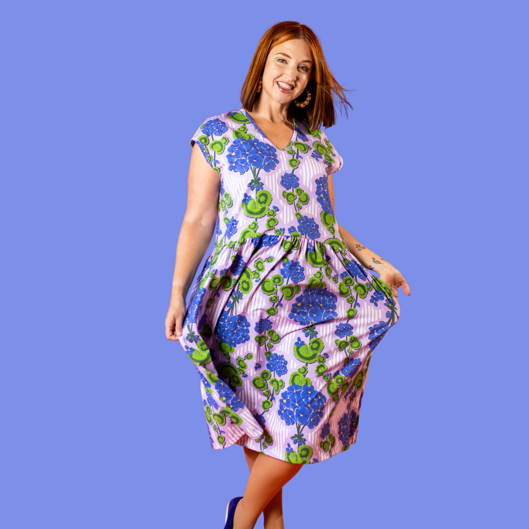 Modflower Wallpaper Knit Midi Dress in Lavender