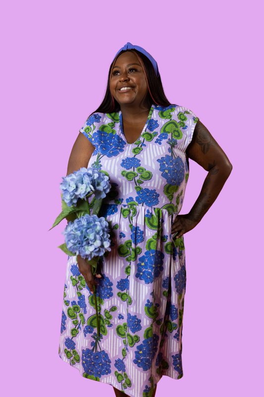 Modflower Wallpaper Knit Midi Dress in Lavender