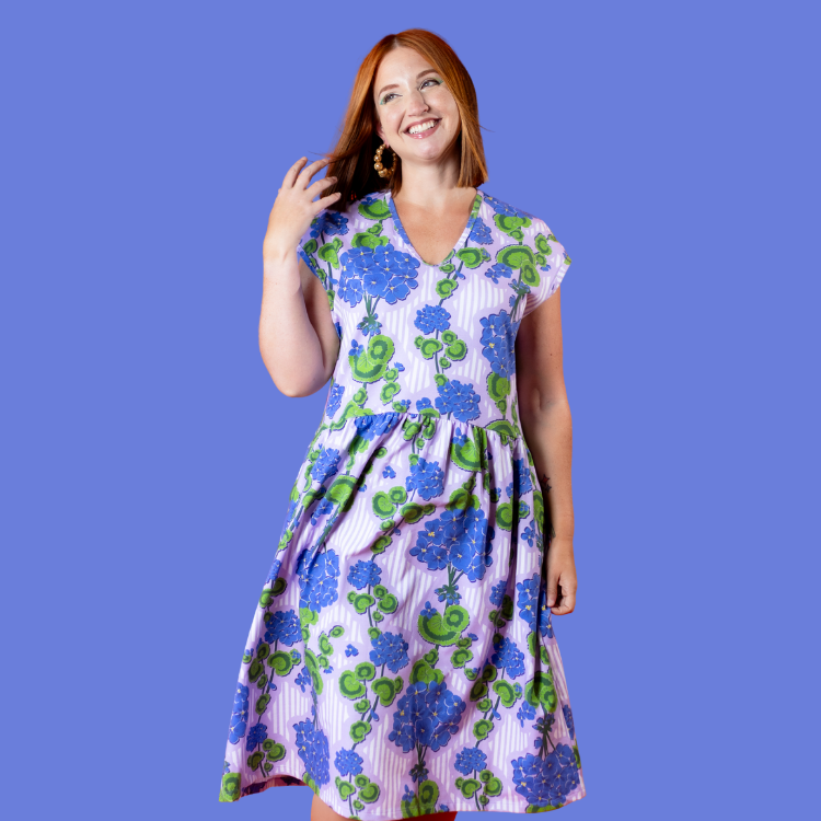 Modflower Wallpaper Knit Midi Dress in Lavender