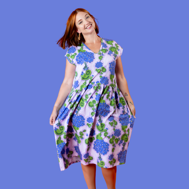 Modflower Wallpaper Knit Midi Dress in Lavender