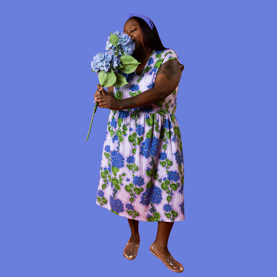 Modflower Wallpaper Knit Midi Dress in Lavender