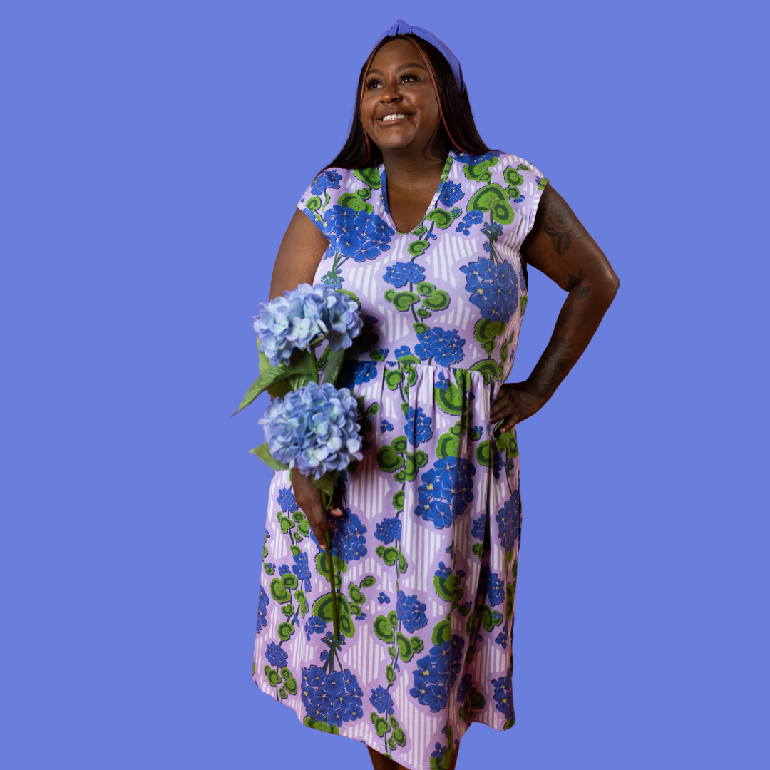 Modflower Wallpaper Knit Midi Dress in Lavender