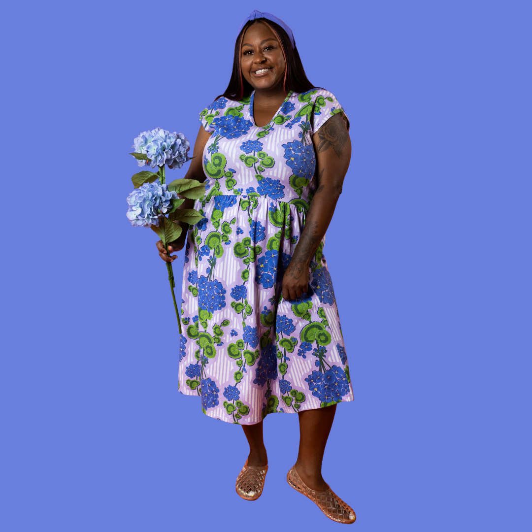 Modflower Wallpaper Knit Midi Dress in Lavender