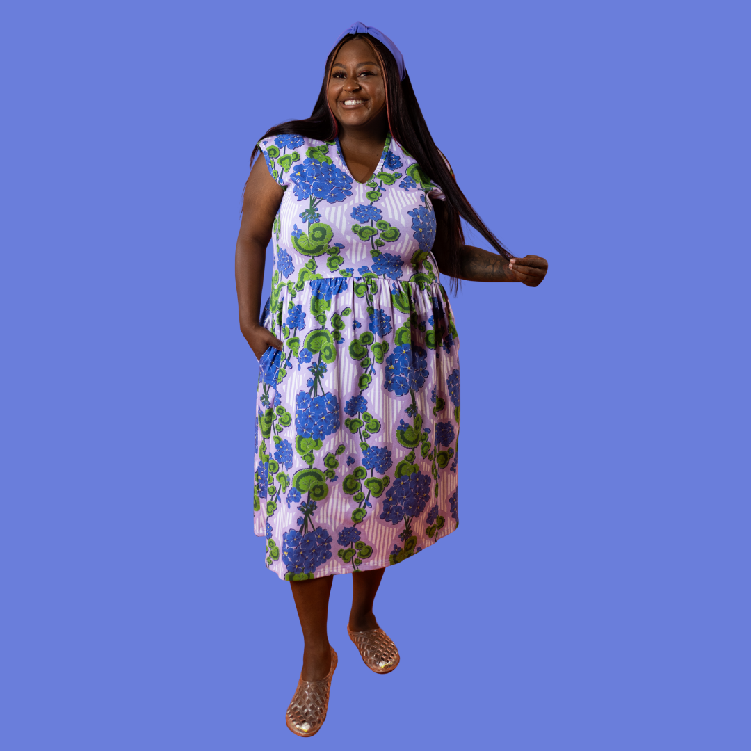 Modflower Wallpaper Knit Midi Dress in Lavender