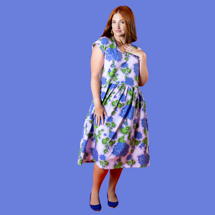 Modflower Wallpaper Knit Midi Dress in Lavender