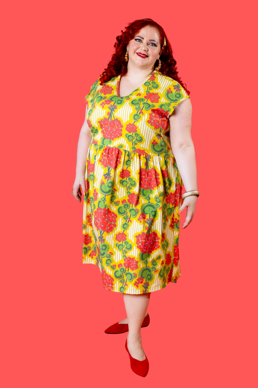 Modflower Wallpaper Knit Midi Dress in Sunshine