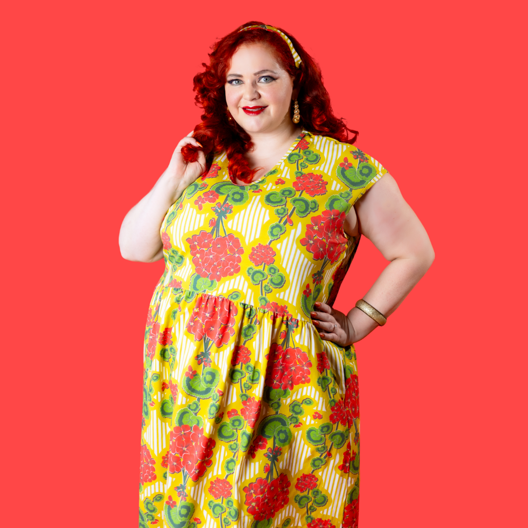 Modflower Wallpaper Knit Midi Dress in Sunshine