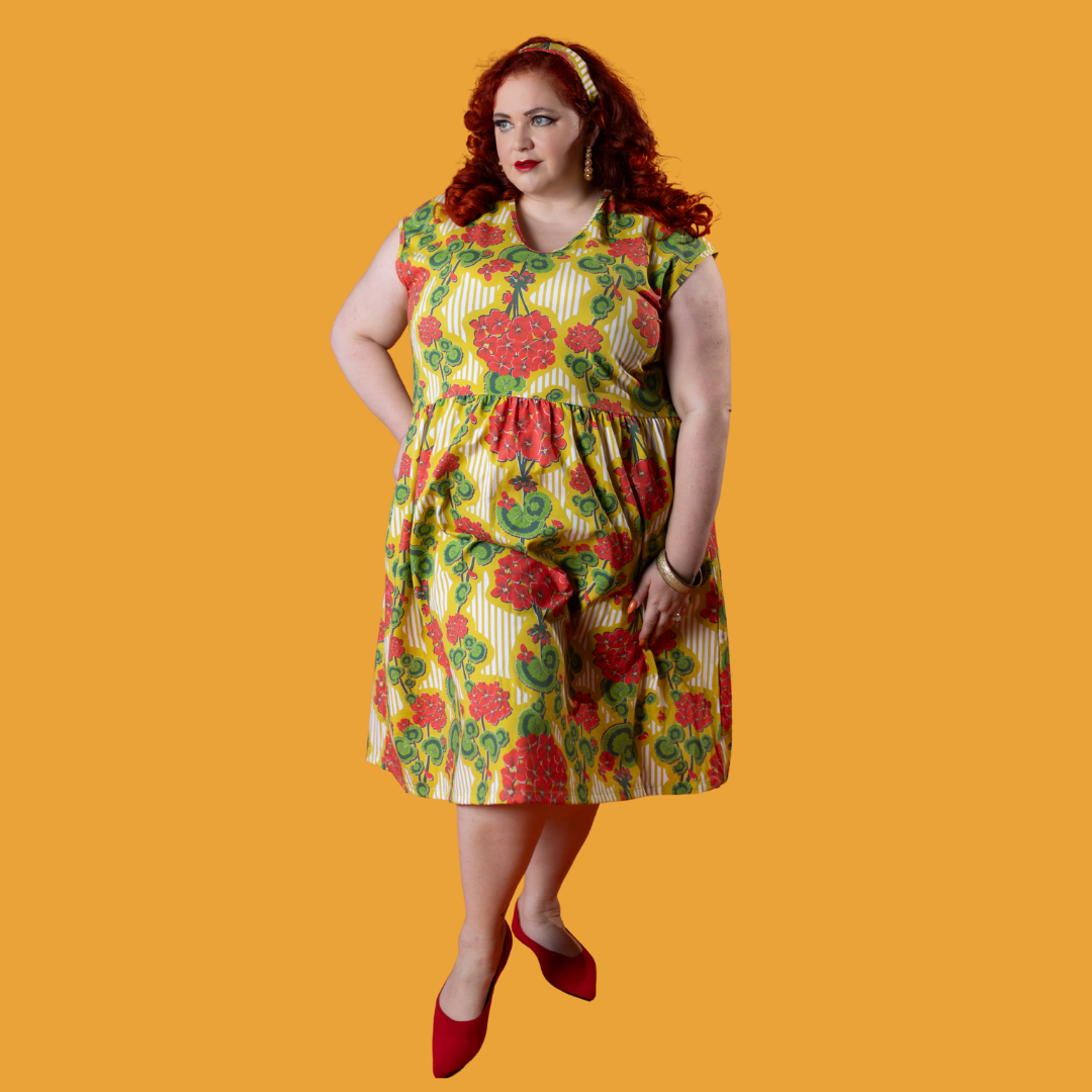 Modflower Wallpaper Knit Midi Dress in Sunshine