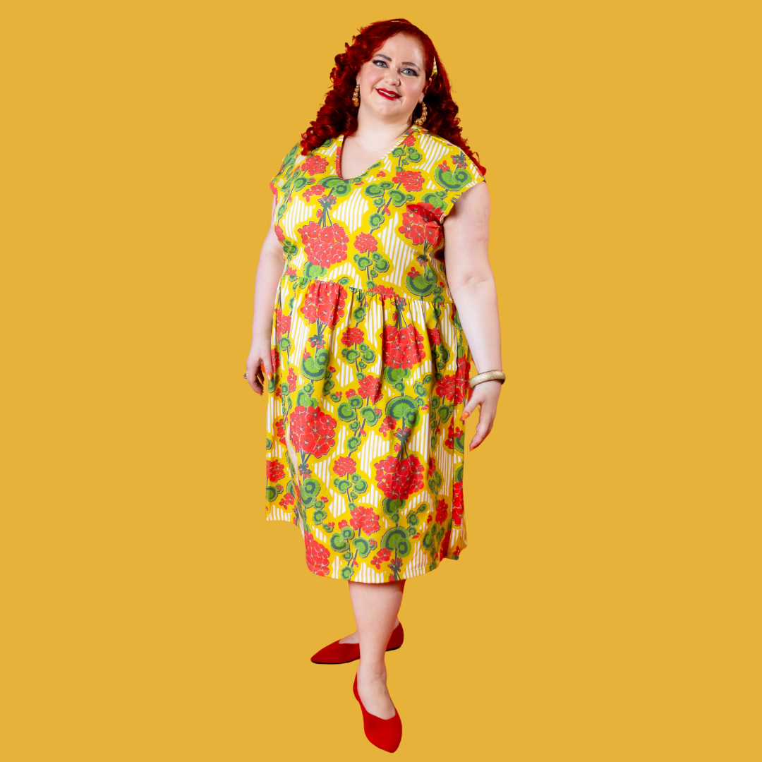 Modflower Wallpaper Knit Midi Dress in Sunshine