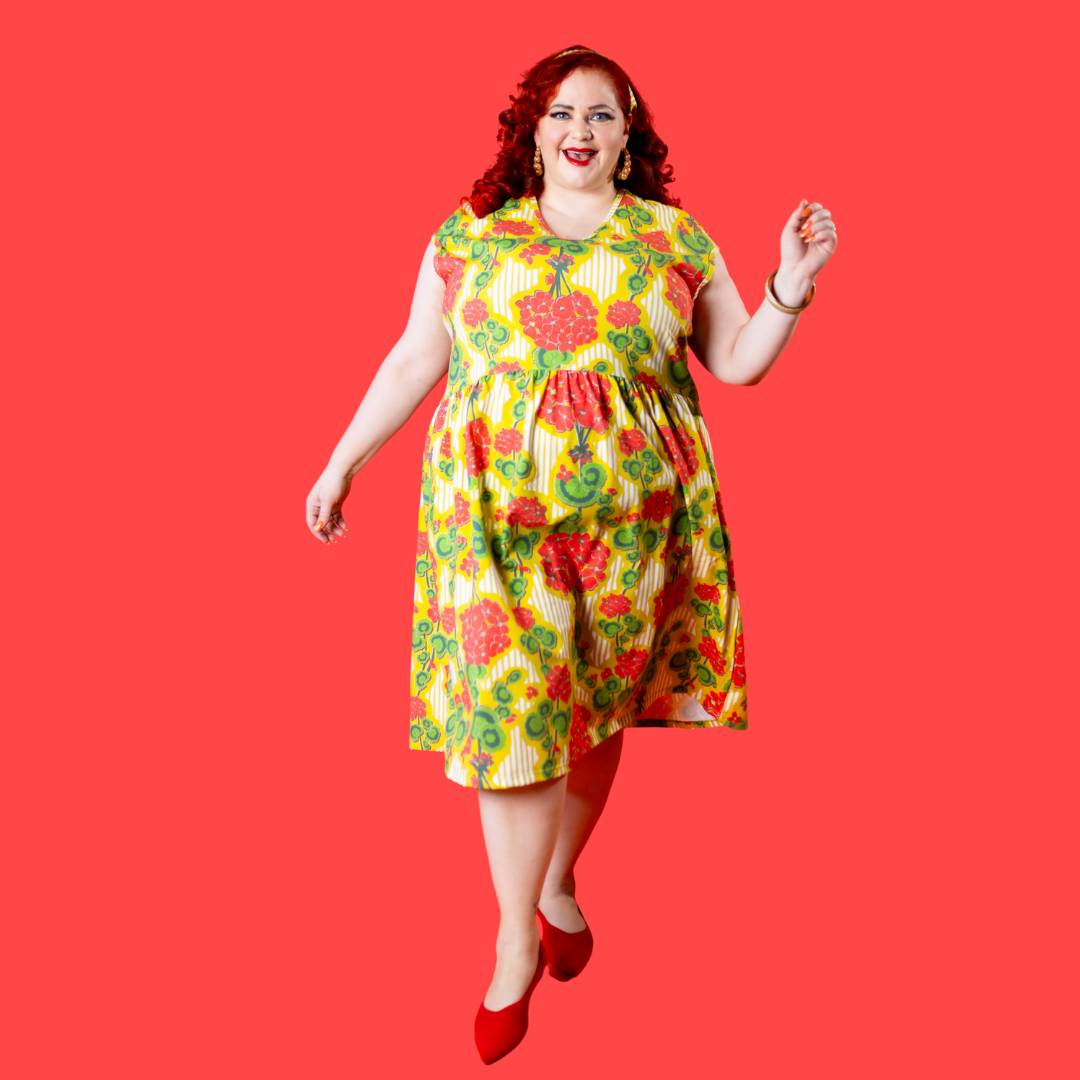 Modflower Wallpaper Knit Midi Dress in Sunshine