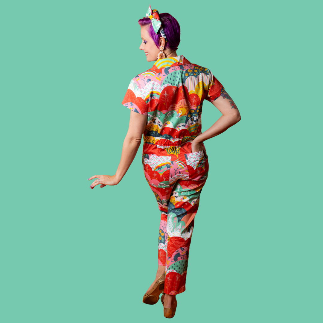 Jumpsuit in Mint & Strawberry Meadow Print