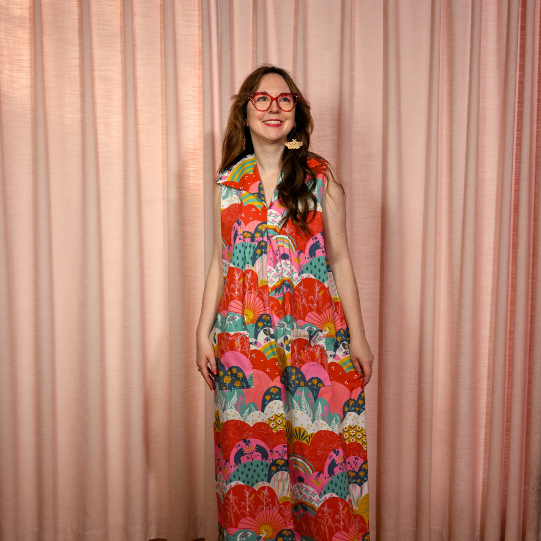 Glam Maxi House Dress in Mint & Strawberry Meadow