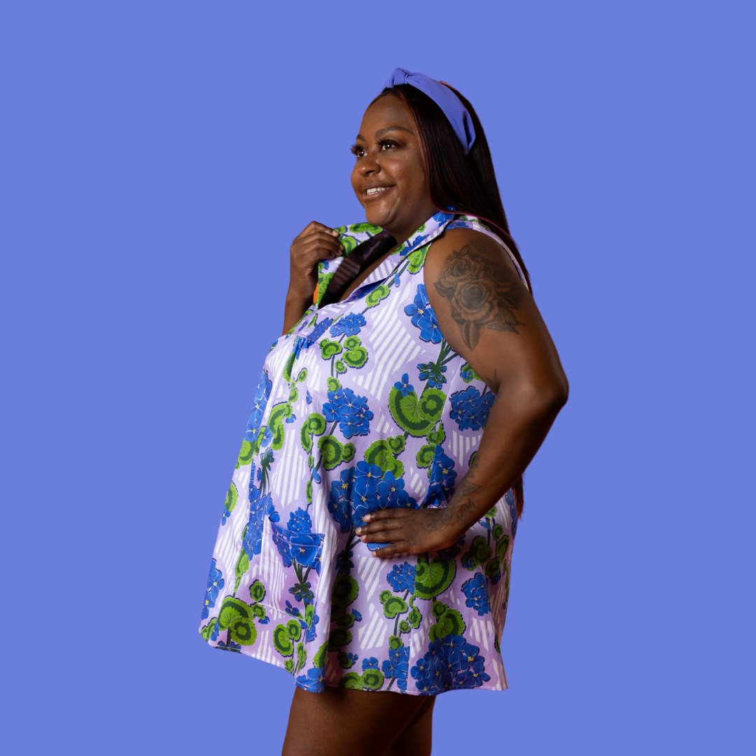 Modflower Wallpaper Glam Mini House Dress in Lavender