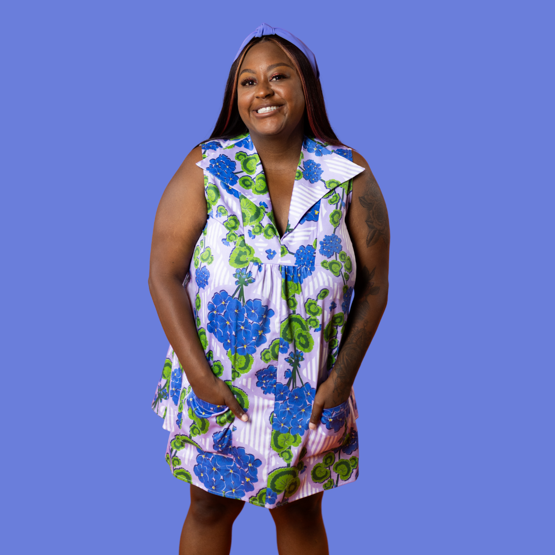 Modflower Wallpaper Glam Mini House Dress in Lavender