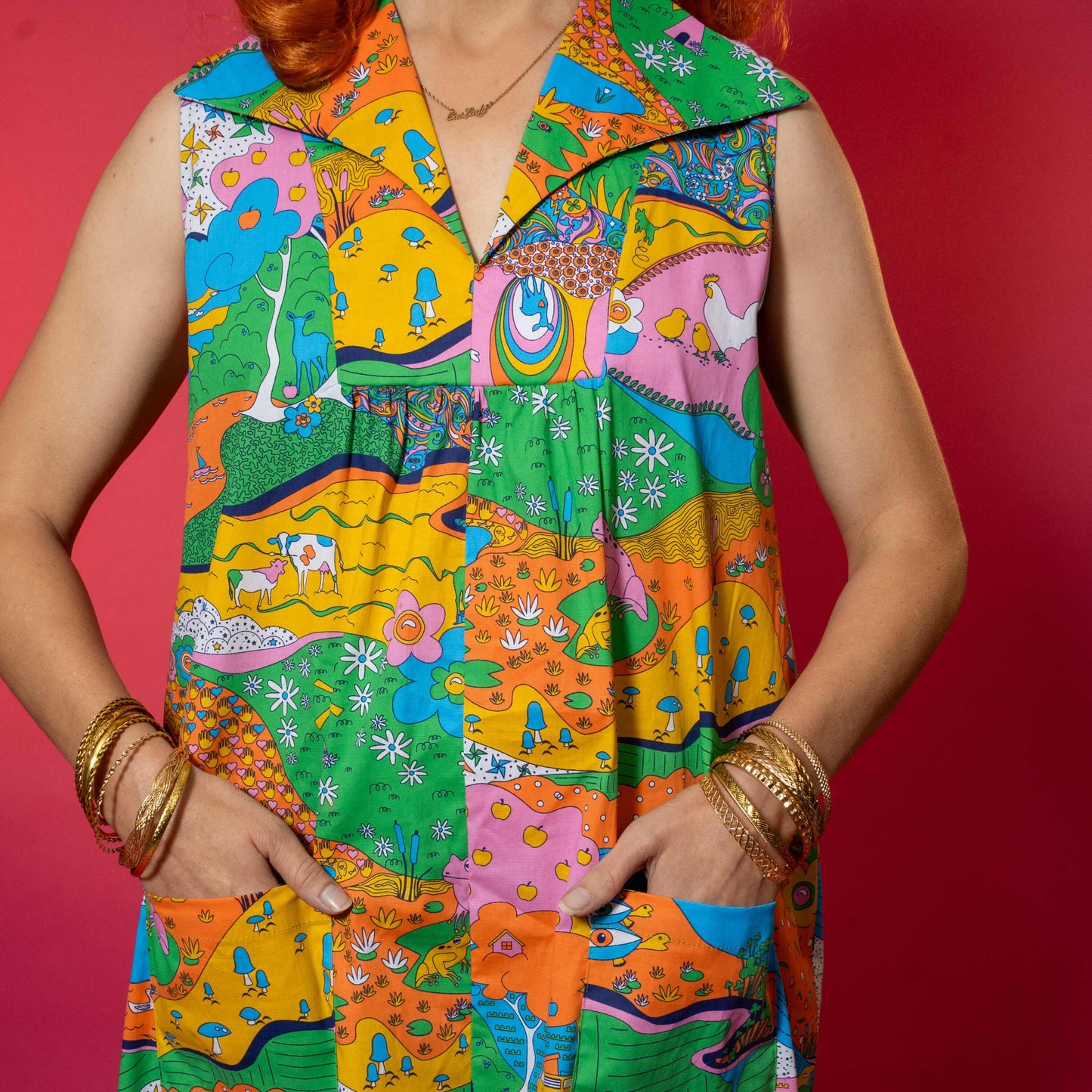 Glam Maxi House Dress in Rainbow Landscape