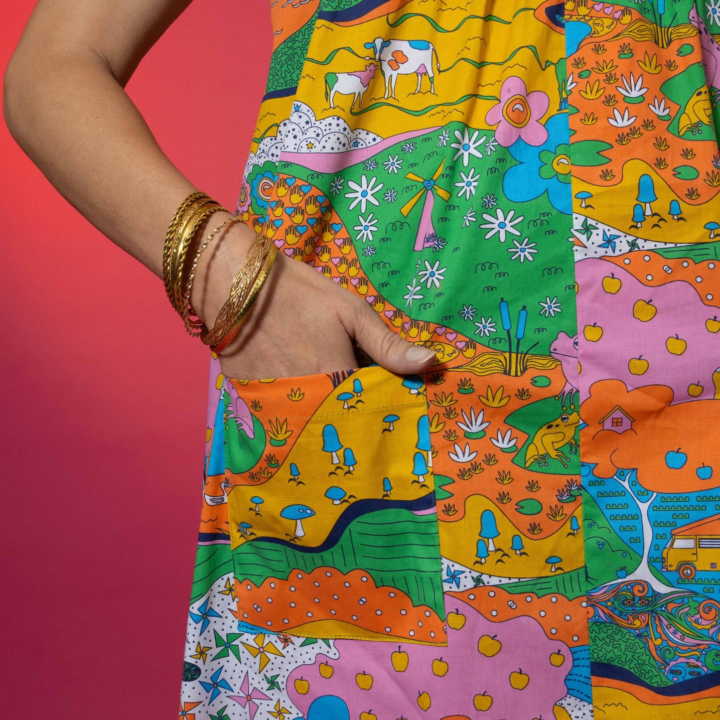 Glam Maxi House Dress in Rainbow Landscape