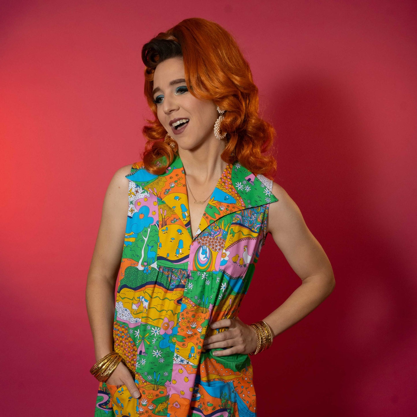 Glam Maxi House Dress in Rainbow Landscape